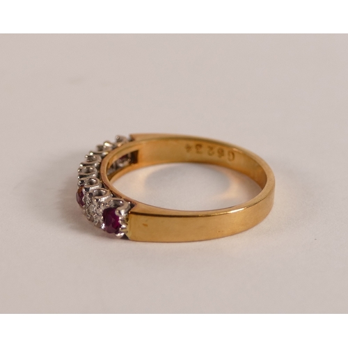 734 - 18ct gold diamond and Rubies ring, size L,3.7g.