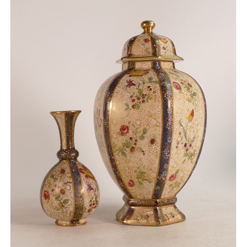 6 - Carlton Blush ware temple jar with floral  decoration together with a matching small bud vase, by Wi... 