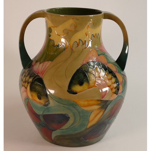 19 - Moorcroft, Carp design twin handled vase. a/f. Height: 33cm