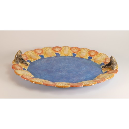 22 - A Large Frank Brookes USA Studio design twin handled Sealion and Shell platter, length: 47cm. Frank ... 