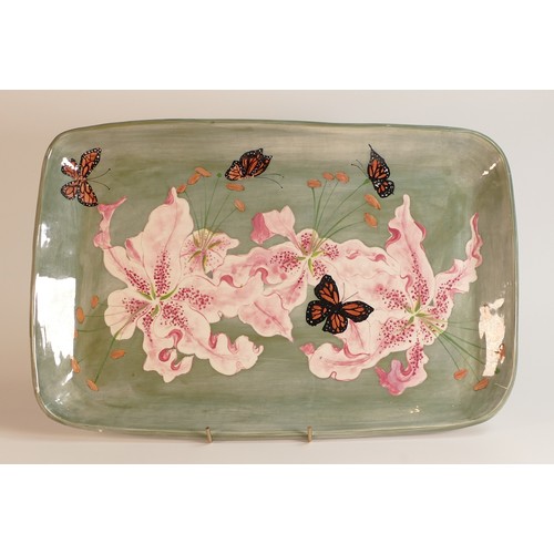 24 - Frank Brookes USA Studio design rectangular tray painted with Orchids and Butterflies. Diameter: 45c... 