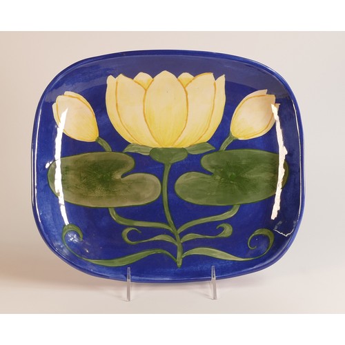 26 - Frank Brookes USA Studio design 'Genos Pond' Shallow Bowl decorated with stylised Lily motif. Rear i... 