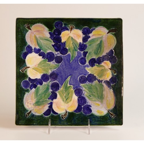 27 - Frank Brookes USA Studio design Shallow Square Bowl decorated after the Moorcroft Leaf & Berries Pat... 