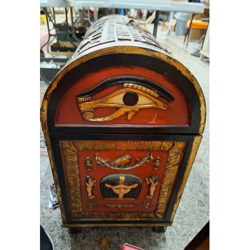 609 - A Modern Domed Chest of Egyptian Inspired Design. Painted in vivid red and gold palette. Height: 67c... 