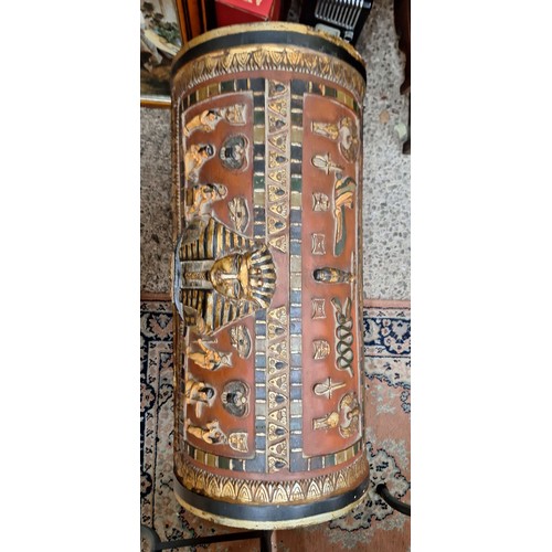 609 - A Modern Domed Chest of Egyptian Inspired Design. Painted in vivid red and gold palette. Height: 67c... 