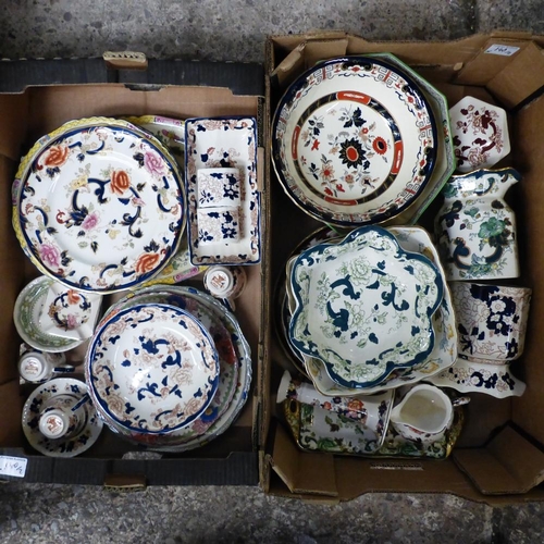 140 - A collection of Mason’s Ironstone Mandalay, Chartreuse items and others- 2 trays