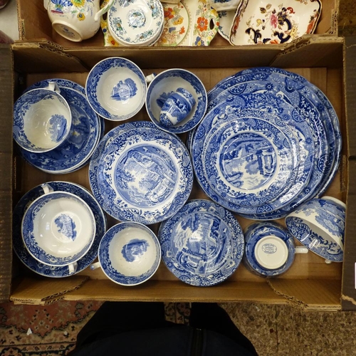 152 - Spode/Copeland Blue Italian plates and teacups- 1 tray