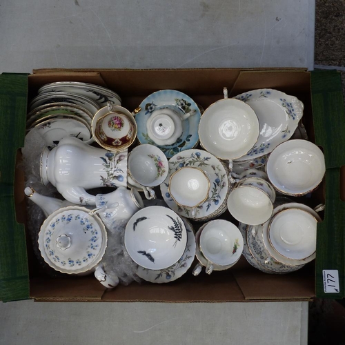 177 - A mixed collection of Royal Albert teacups, saucers, plates- 1 box