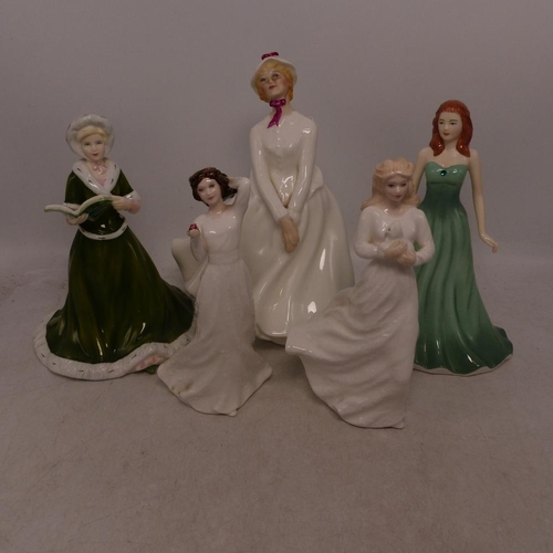 65 - Royal Doulton, Five Lady Figures Mary HN2374, With Love HN3393, Twelve Days of Christmas On The Sixt... 