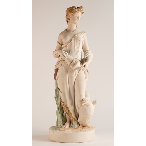 30 - Rare and important W.H Goss coloured Parian figure of Leda and Swan, marked to base 