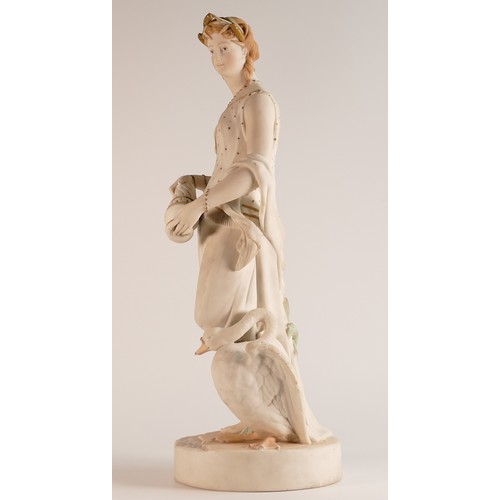 30 - Rare and important W.H Goss coloured Parian figure of Leda and Swan, marked to base 