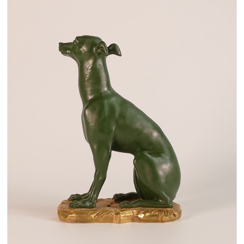 33 - St. Petersburg Imperial Porcelain, a painted bisque model of a young greyhound. Painted in dark gree... 