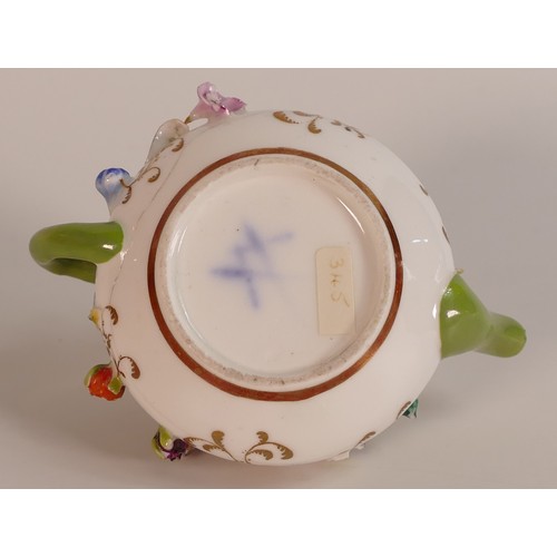 36 - Meissen, 19th century florally encrusted tea pot. a/f. Height: 6cm