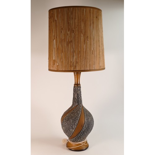 42 - Mid-century, Studio Pottery and Teak lamp. Height incl. shade: 81.5cm