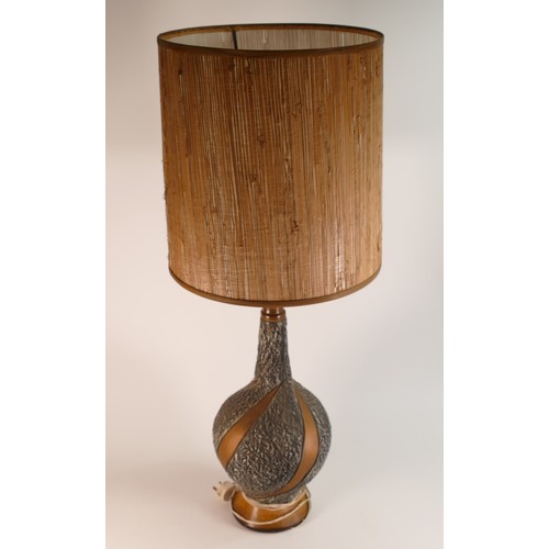 42 - Mid-century, Studio Pottery and Teak lamp. Height incl. shade: 81.5cm