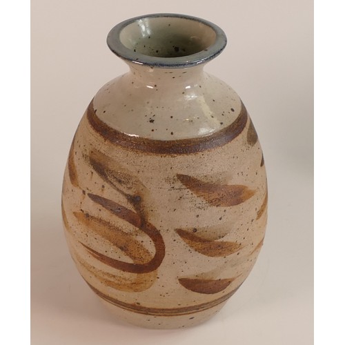 49 - In the style of Derek Clarkson (1928-2013), Studio Pottery vase decorated with stylised leaping salm... 