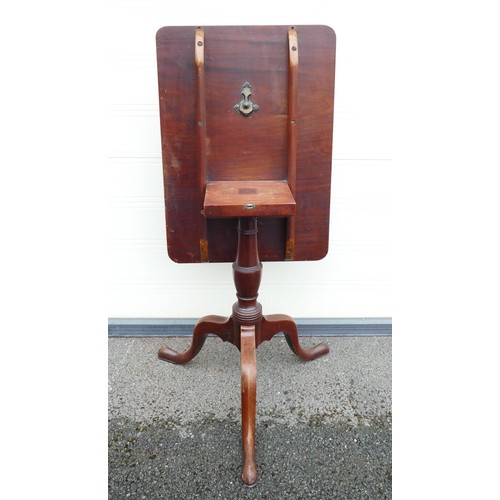 627 - Victorian Mahogany tilt top table with rectangular top. H 74cm. Size of top 55cm x 74cm