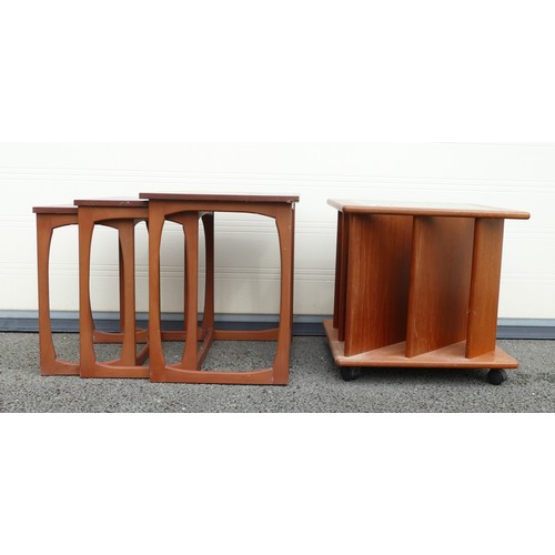 629 - Mid century Teak revolving library / magazine side table plus a mid-century Teak nest of three table... 