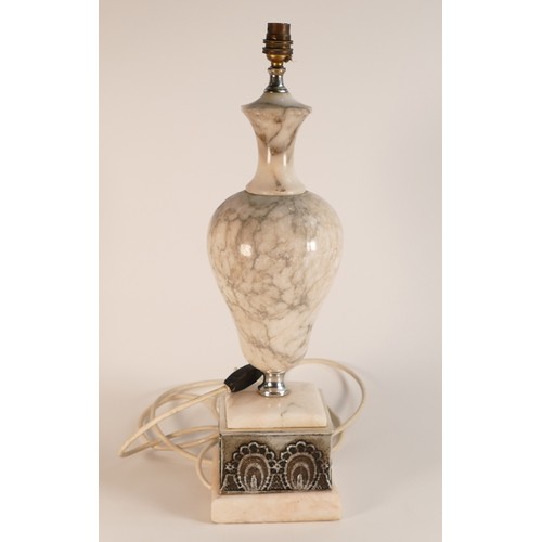 631 - Early-mid 20th century Alabaster and white metal lamp base. Height: 54cm