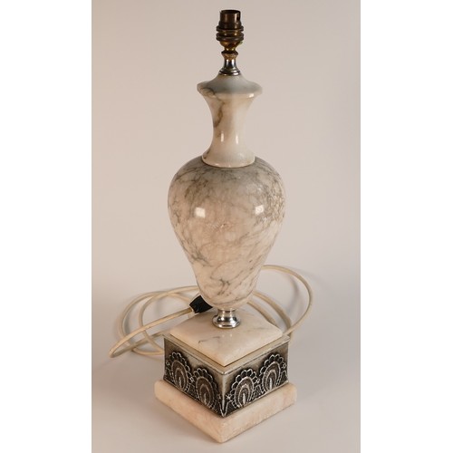 631 - Early-mid 20th century Alabaster and white metal lamp base. Height: 54cm