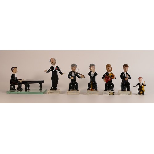 63 - Czech glass novelty jazz band of six figures to include conductor, piano player, flute player, violi... 