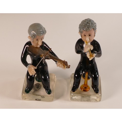 63 - Czech glass novelty jazz band of six figures to include conductor, piano player, flute player, violi... 