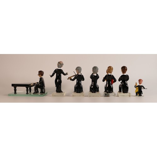 63 - Czech glass novelty jazz band of six figures to include conductor, piano player, flute player, violi... 