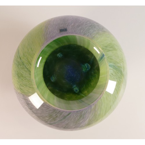 64 - Large Caithness glass vase with swirls of green and purple. Height 22cm