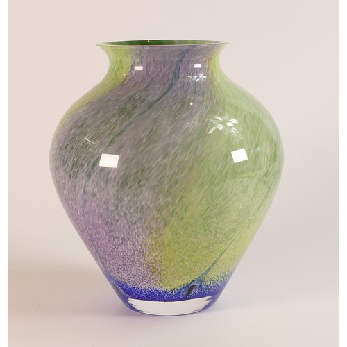 64 - Large Caithness glass vase with swirls of green and purple. Height 22cm