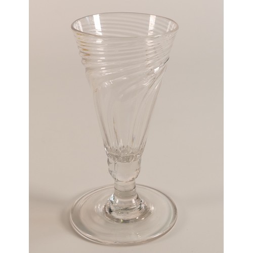 66 - Late 18th century Wrythen Ale glass. Open pontil mark to base. height: 13.2cm