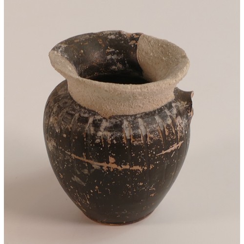 70 - Ancient Earthenware Black Glaze small handled jug, possibly Greek or Iranian. Restored sections to t... 