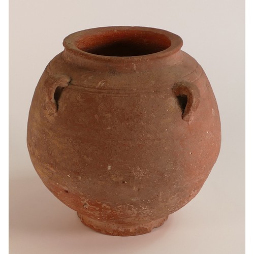 71 - 19th century Italian Terracotta Oil jar. Globular form with four small loop handles. One handle miss... 