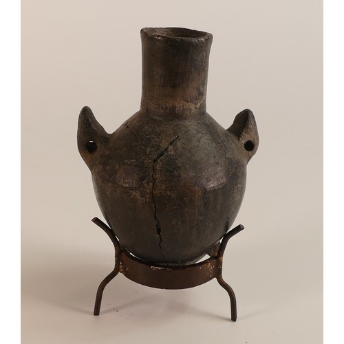 72 - Likely South American, Ancient two handled ceramic vessel.  Damage to base. Height: 13.5cm