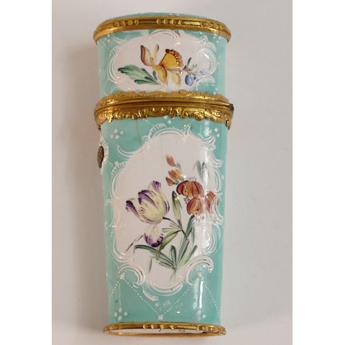 671 - 18th century Bilston enamel and gilt Etui with complete contents. Decorated with teal enamel and gil... 