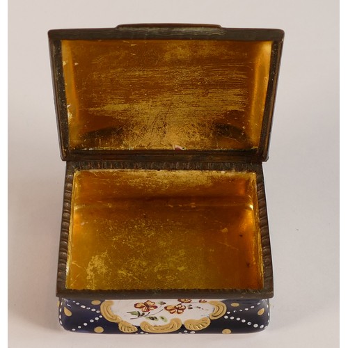 672 - 18th century Bilston enamel and gilt box with gilt interior. Decorated with blue enamel and yellow R... 