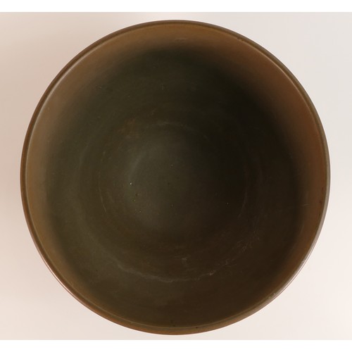 14 - Frank Brookes for Wedgwood, a studio stoneware pottery large footed bowl, brown glazed with banded t... 