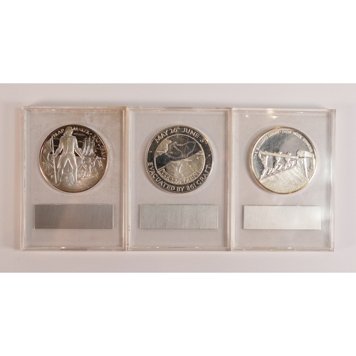 655 - Silver Fine Proof medals Dunkirk,Captain Cook and Stonehenge, Issued by Britannia Commemorative Soci... 