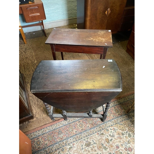 675 - Mahogany Drop Leaf Side Table with Single Drawer Height 67cm and Oak Twisted Gate Leg Table Height -... 