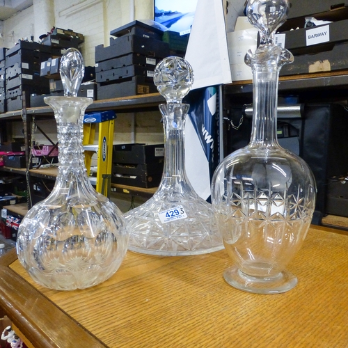 429 - Three Decorative Glass Decanters With Stoppers Tallest Including Stopper 31cm(3)