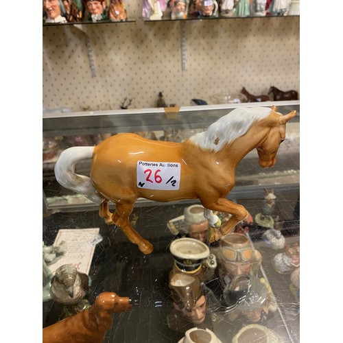 26 - Beswick, Two Palomino Horses includes Stocky Jogging Mare and Head Tucked Horse 1549. chip to ear of... 