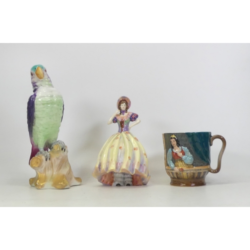 58 - One Beswick Cup model No. 1215, One Tuscan Parrot and One unmarked Lady Figurine. (H:14cm) (3)