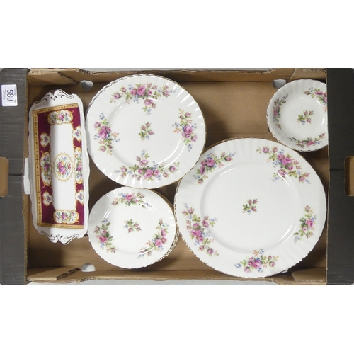 580 - Royal Albert 'Moss Rose' part dinner set to include One Scalloped Edged Double Handled Rectangular D... 