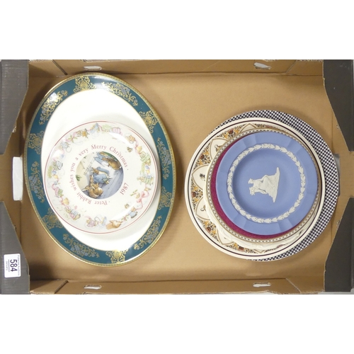 584 - Selection of Ceramics to include powder-blue Jasperware circular dish, Wedgwood 'Agincourt' Blue & G... 