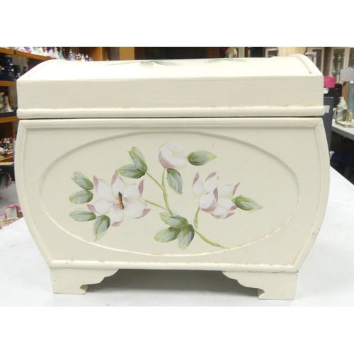 609 - A Wooden Decorative Floral Lidded Small Footed Chest 33cm Wide x 30cm Tall x 25cm Deep also A Small ... 