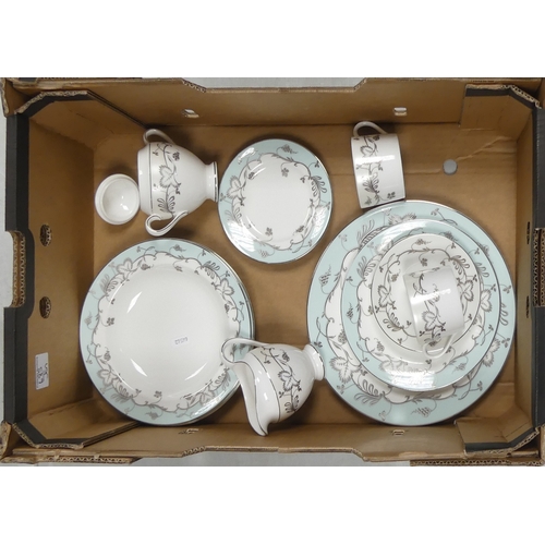 685 - Wedgwood Bone China ' Flourish Robins Egg' Including Two Dinner Plates, Two Plates 20cm Dia, Two Sid... 