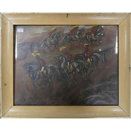 694 - Unknown (Mid-20th Century) Framed Print of Mounted Cavalry. Indistinctly signed to lower right. Fram... 