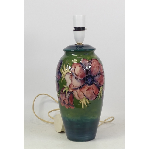 91 - Moorcroft Lamp Base Clematis Pattern On Green Ground 28cm Tall