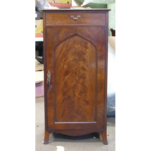 535 - Victorian Music Cabinet. One small upper drawers with pull handle above a large door with rococo esc... 