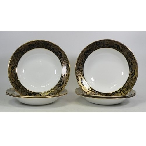 216 - Caverswall Pottery Six Decorative Black/Gilt Rim Soup Bowls 23cm Dia (6)