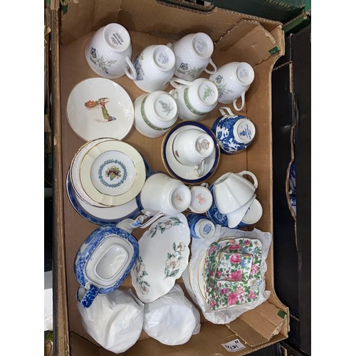 187 - A Mixed collection of teacups and teapots- 2 boxes